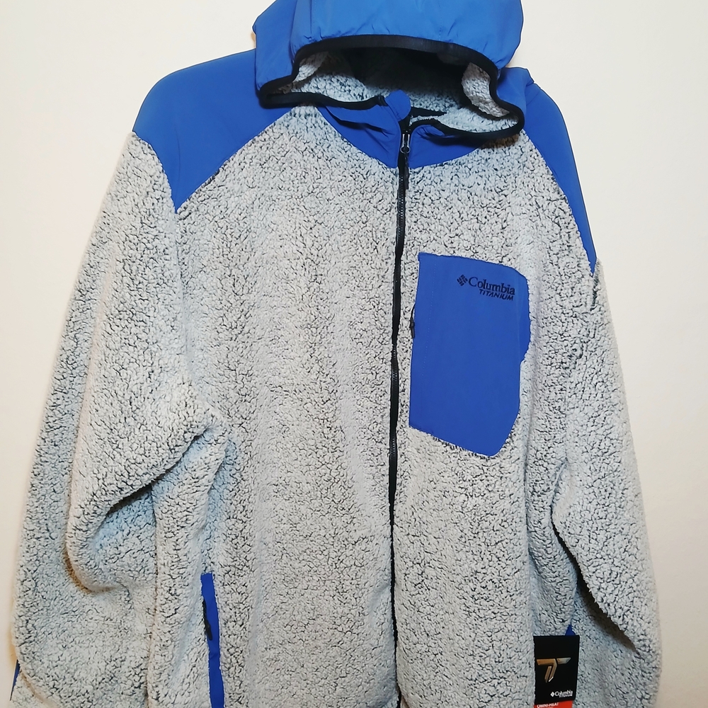 New Columbia Titanium Arctic Crest Sherpa Full Zip Fleece Jacket Grey Blue 3x